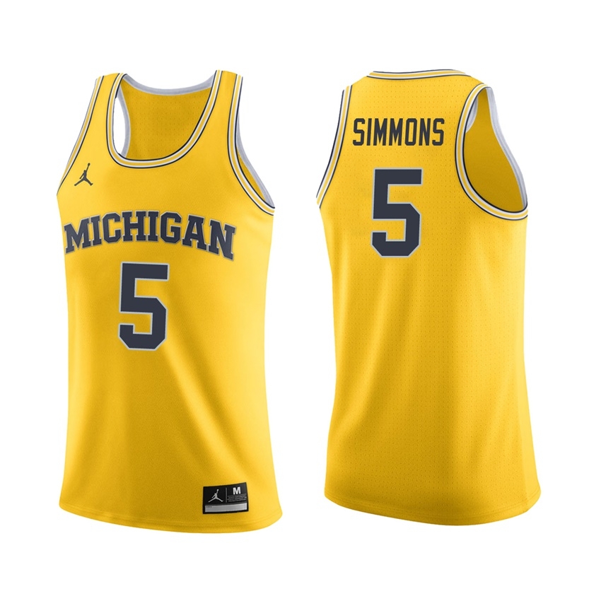 Michigan Wolverines Men's NCAA Jaaron Simmons #5 Maize College Basketball Jersey XCW7649NQ